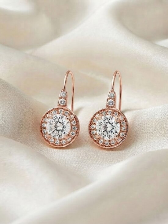 Jewelry - Rose Gold Halo Crystal Drop Earrings - Brand